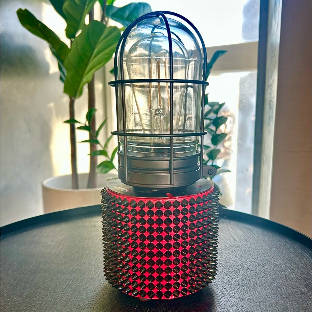 Industrial Punk Studded Accent Lamp – Red & Black Statement Lighting